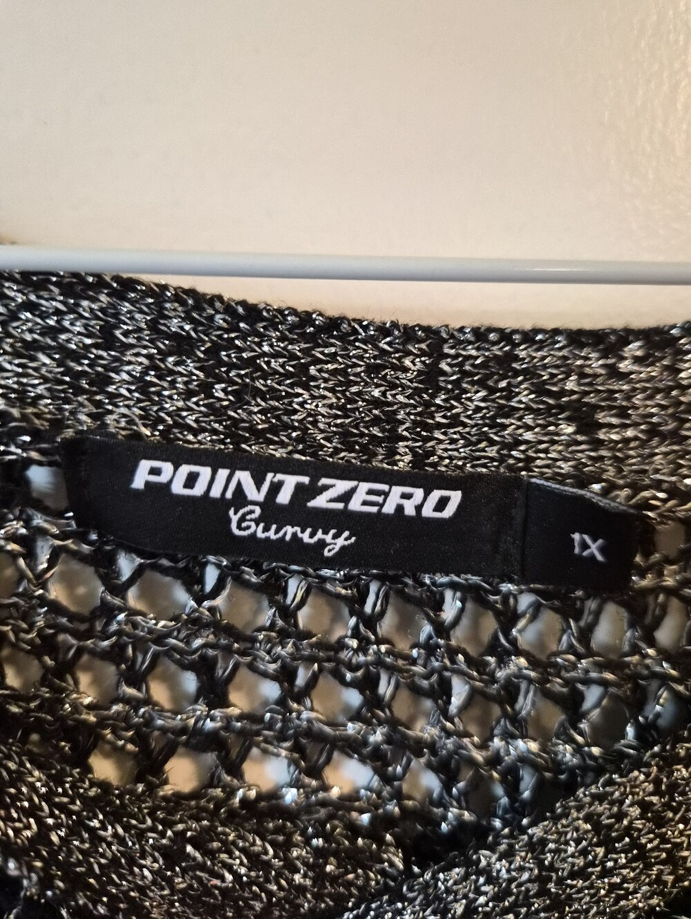 Y2K Point Zero Metallic Black And Silver Open-Weave Boatneck Sweater - Picture 4 of 7